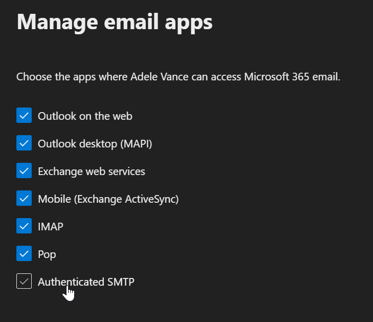 enable authenticated SMTP